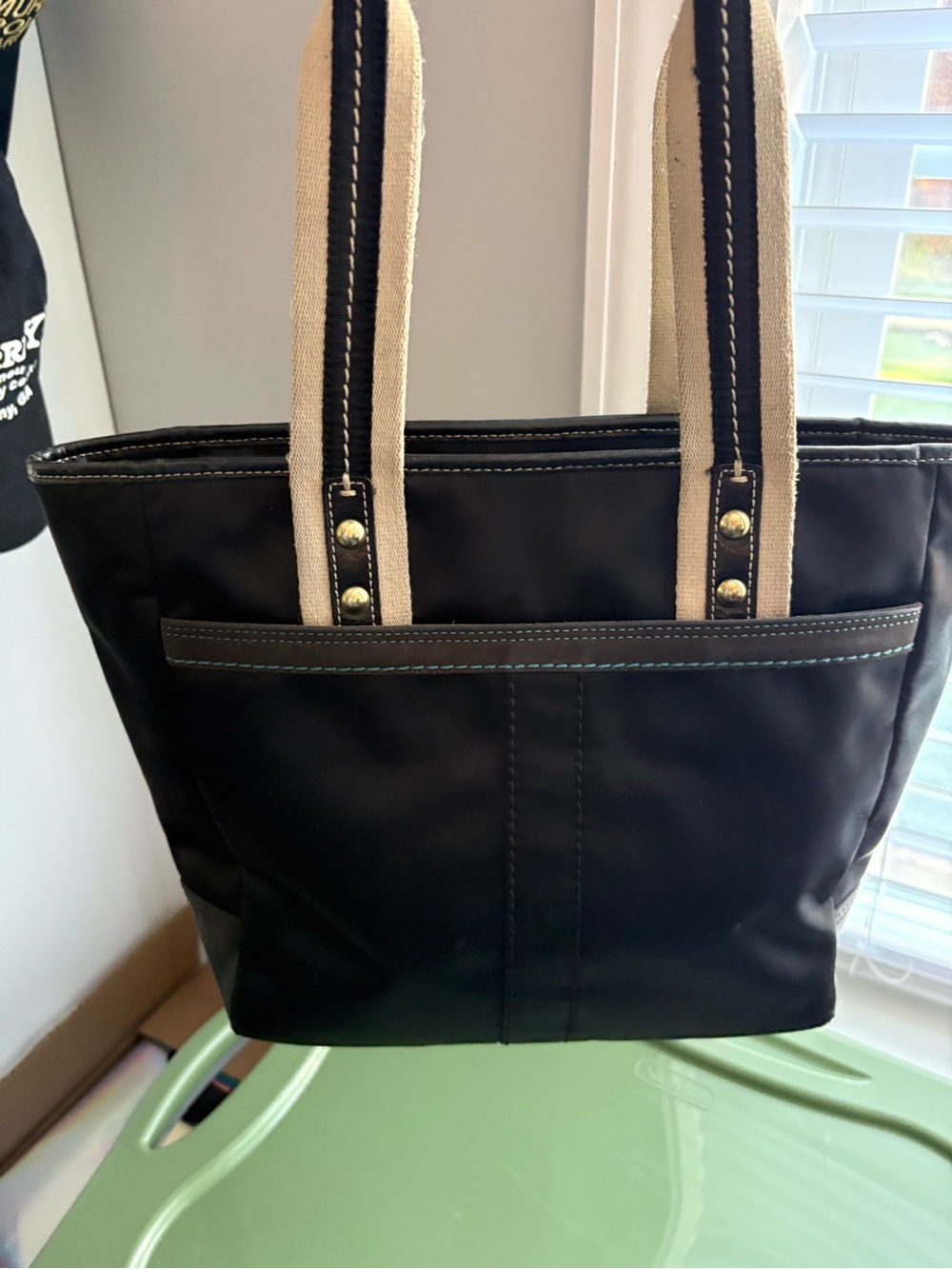 Vintage Coach Hampton Black Nylon Tote Bag M05K-130 - Teal Accents - Picture 5 of 16